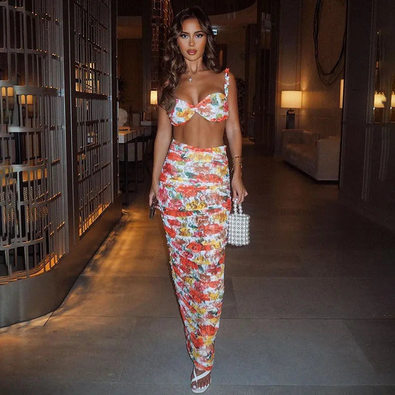 Fashion Printed Sling Backless Pleated Dress Suit - Bellarte Enchanté Fashion Printed Sling Backless Pleated Dress Suit
